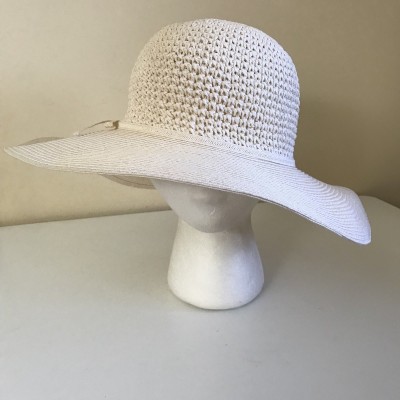 Wide Brim Beach White Sun Hat s In Ivory White Woven Texture One Size  eb-23920941
